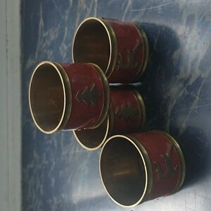 Set of Four Christmas Holiday Napkin Rings Rust Color Brass